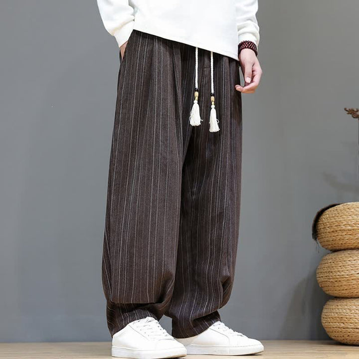 Buddha Stones Fall Casual Drawstring Striped Long Pants Men's Straight Leg Pants With Pockets - image 5