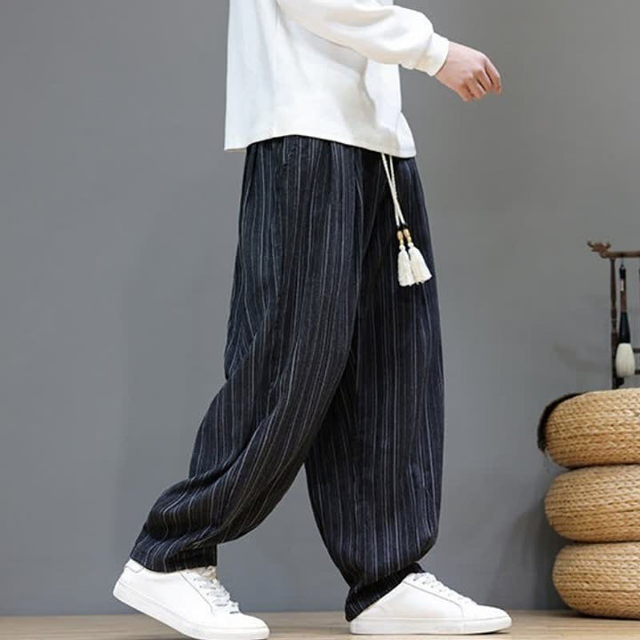 Buddha Stones Fall Casual Drawstring Striped Long Pants Men's Straight Leg Pants With Pockets - image 16