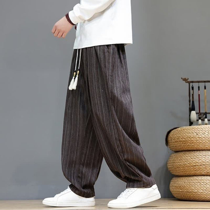 Buddha Stones Fall Casual Drawstring Striped Long Pants Men's Straight Leg Pants With Pockets - image 7