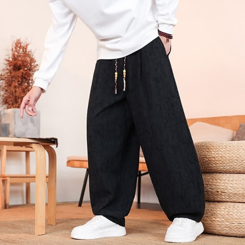 Buddha Stones Fall Casual Drawstring Abstract Texture Pattern Long Pants Men's Straight Leg Pants With Pockets - image 15