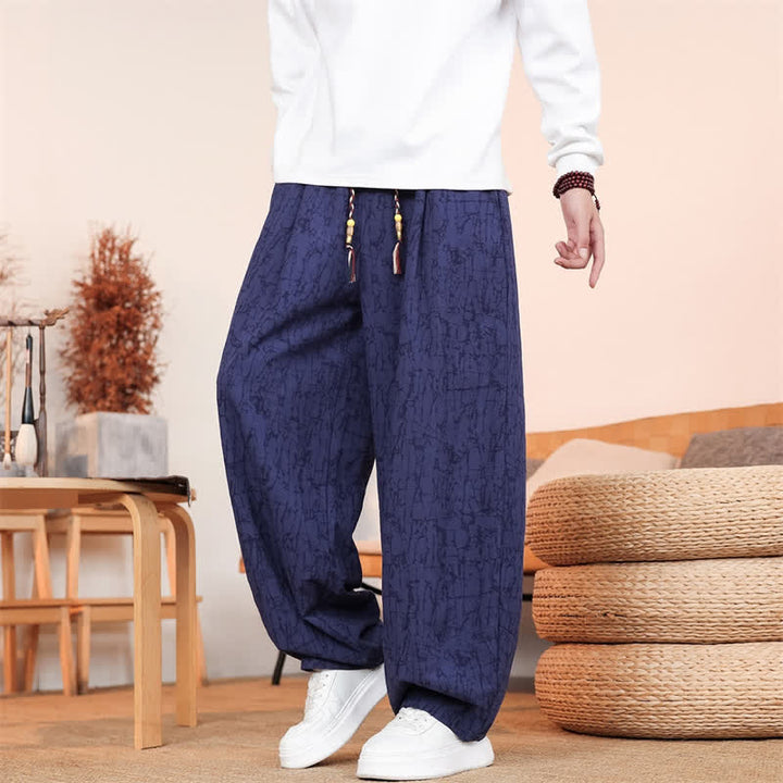 Buddha Stones Fall Casual Drawstring Abstract Texture Pattern Long Pants Men's Straight Leg Pants With Pockets - image 24