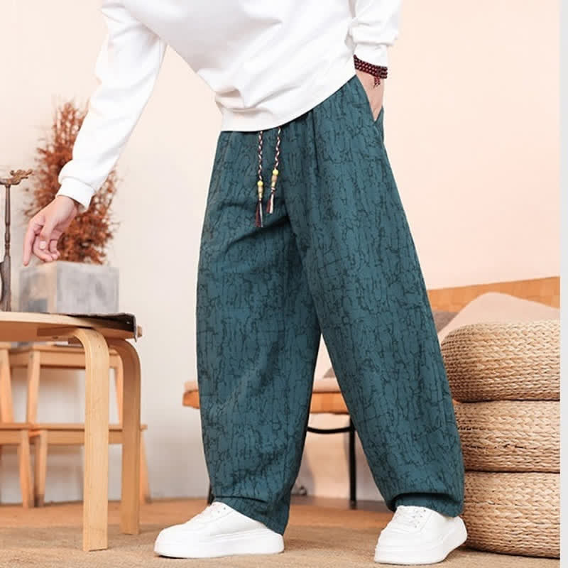 Buddha Stones Fall Casual Drawstring Abstract Texture Pattern Long Pants Men's Straight Leg Pants With Pockets - image 30