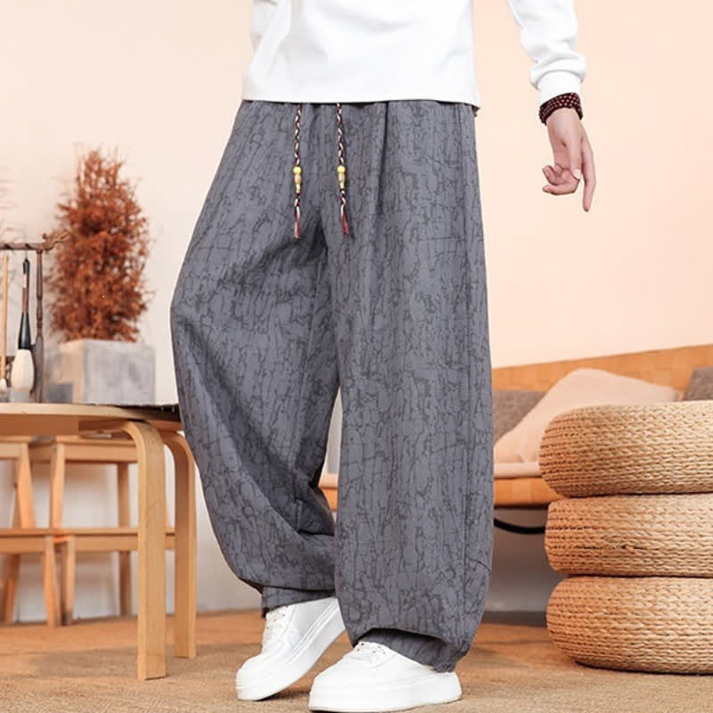 Buddha Stones Fall Casual Drawstring Abstract Texture Pattern Long Pants Men's Straight Leg Pants With Pockets - image 3
