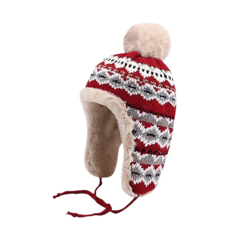 Buddha Stones Winter Geometric Pom Pom Fleece Lined Earflap Women's Hat - image 1