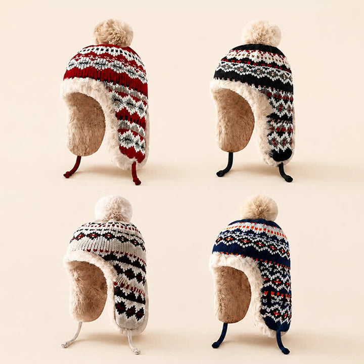 Buddha Stones Winter Geometric Pom Pom Fleece Lined Earflap Women's Hat - image 8