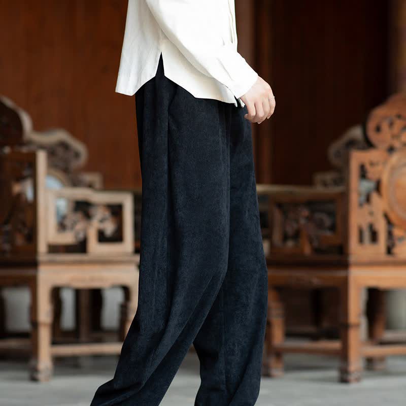 Buddha Stones Fall Casual Minimalist Drawstring Solid Ankle Pants Corduroy Men's Straight Leg Pants With Pockets - image 16