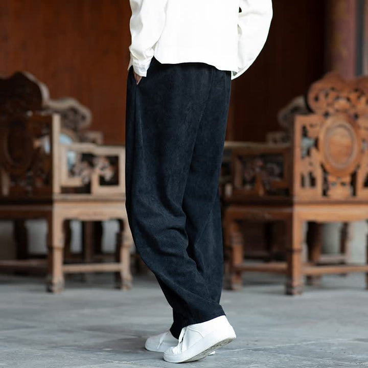 Buddha Stones Fall Casual Minimalist Drawstring Solid Ankle Pants Corduroy Men's Straight Leg Pants With Pockets - image 15