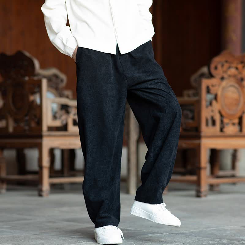 Buddha Stones Fall Casual Minimalist Drawstring Solid Ankle Pants Corduroy Men's Straight Leg Pants With Pockets - image 14