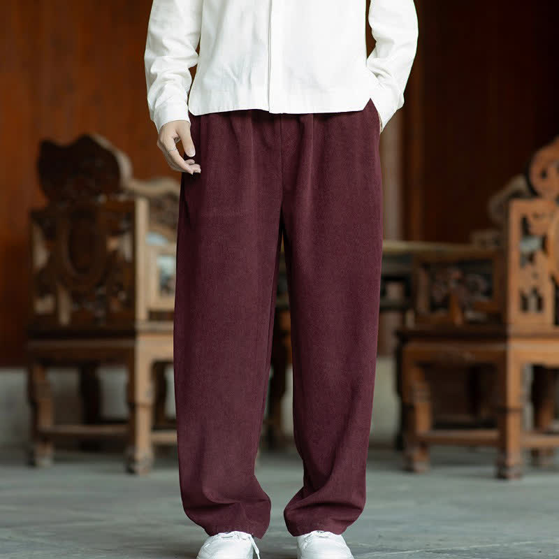 Buddha Stones Fall Casual Minimalist Drawstring Solid Ankle Pants Corduroy Men's Straight Leg Pants With Pockets - image 20