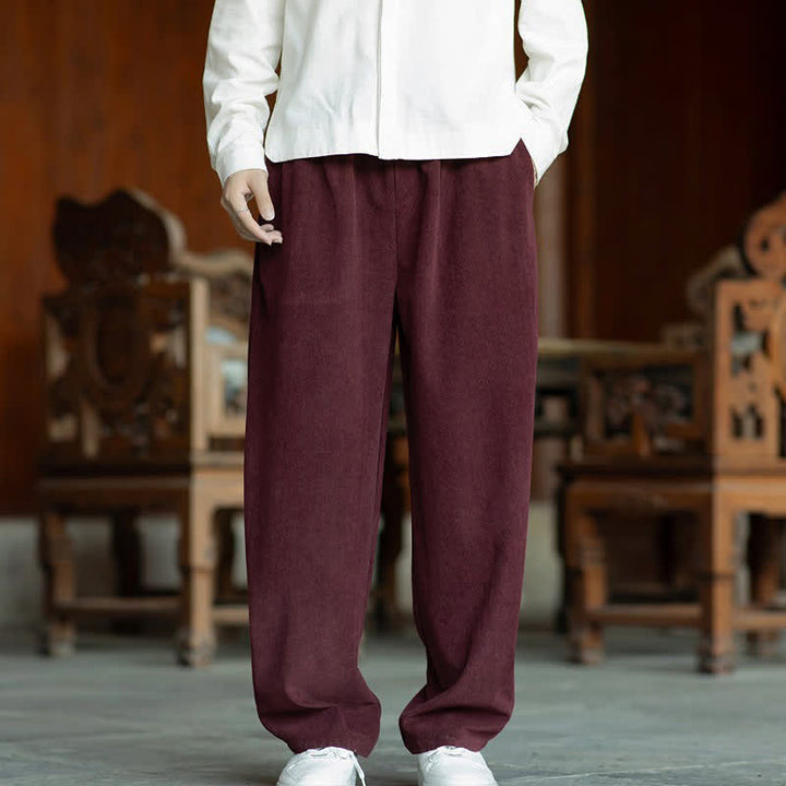Buddha Stones Fall Casual Minimalist Drawstring Solid Ankle Pants Corduroy Men's Straight Leg Pants With Pockets - image 20