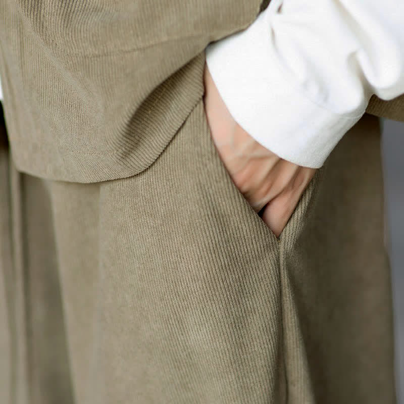 Buddha Stones Fall Casual Minimalist Drawstring Solid Ankle Pants Corduroy Men's Straight Leg Pants With Pockets - image 9