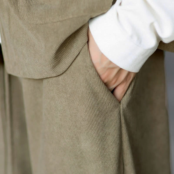 Buddha Stones Fall Casual Minimalist Drawstring Solid Ankle Pants Corduroy Men's Straight Leg Pants With Pockets - image 9