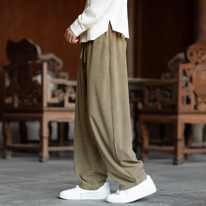 Buddha Stones Fall Casual Minimalist Drawstring Solid Ankle Pants Corduroy Men's Straight Leg Pants With Pockets - image 5