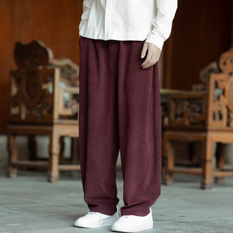 Buddha Stones Fall Casual Minimalist Drawstring Solid Ankle Pants Corduroy Men's Straight Leg Pants With Pockets - image 23