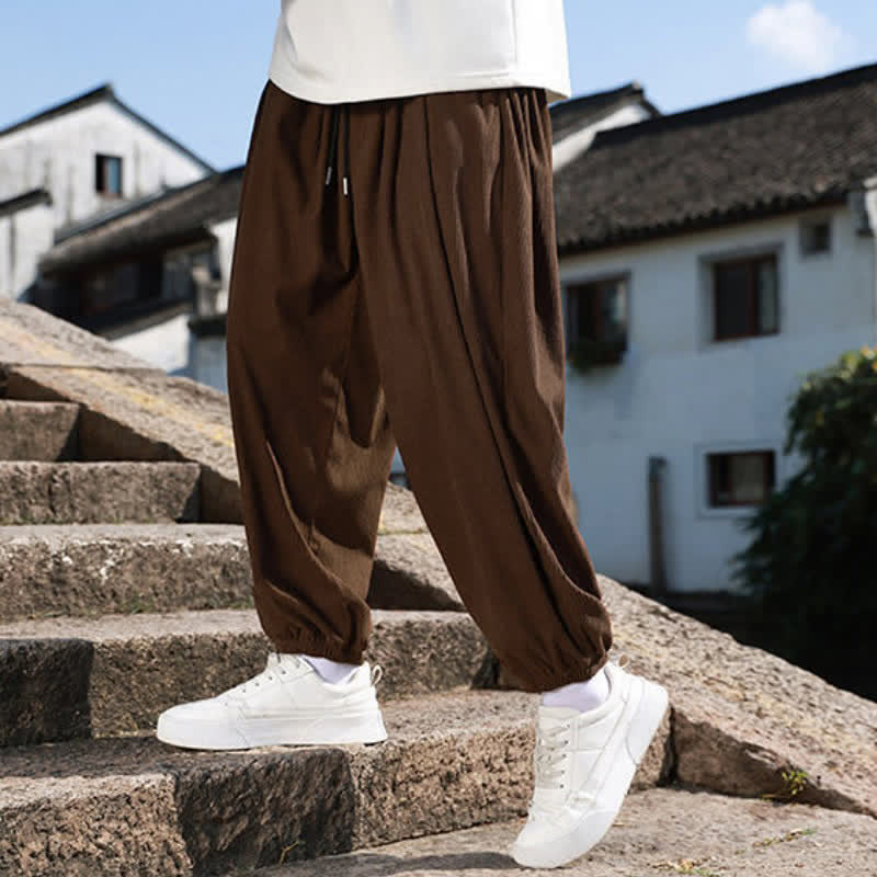 Buddha Stones Winter Basic Classic Drawstring Solid Cropped Pants Corduroy Men's Harem Pants With Pockets - image 7