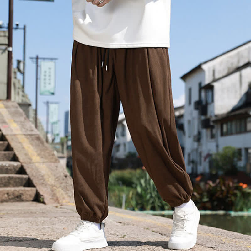 Buddha Stones Winter Basic Classic Drawstring Solid Cropped Pants Corduroy Men's Harem Pants With Pockets - image 1