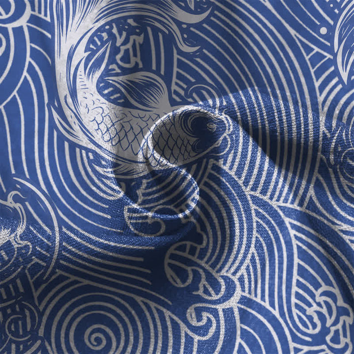 Buddha Stones Pure Cotton Ocean Wave Koi Fish Pattern Frog Button Women's Elastic Waist Harem Pants With Pockets - image 4