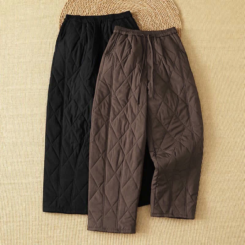 Buddha Stones Winter Casual Drawstring Geometric Ankle Pants Women's Straight Leg Pants With Pockets - image 16