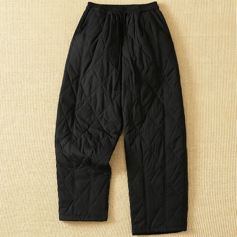 Buddha Stones Winter Casual Drawstring Geometric Ankle Pants Women's Straight Leg Pants With Pockets - Black - US8-10, UK/AU12-14, EU40-42 (2XL) - image 10