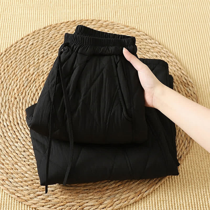 Buddha Stones Winter Casual Drawstring Geometric Ankle Pants Women's Straight Leg Pants With Pockets - image 11