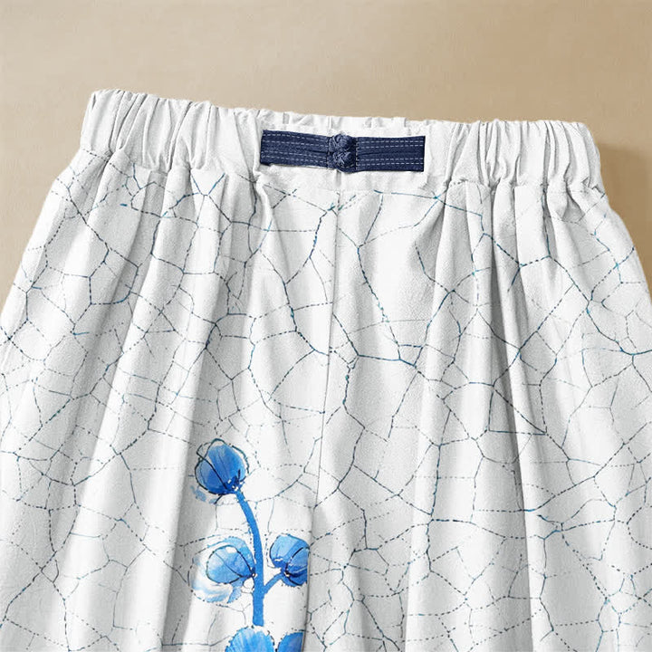 Buddha Stones Pure Cotton Plum Blossom Branch Pattern Frog Button Women's Elastic Waist Harem Pants With Pockets - image 2