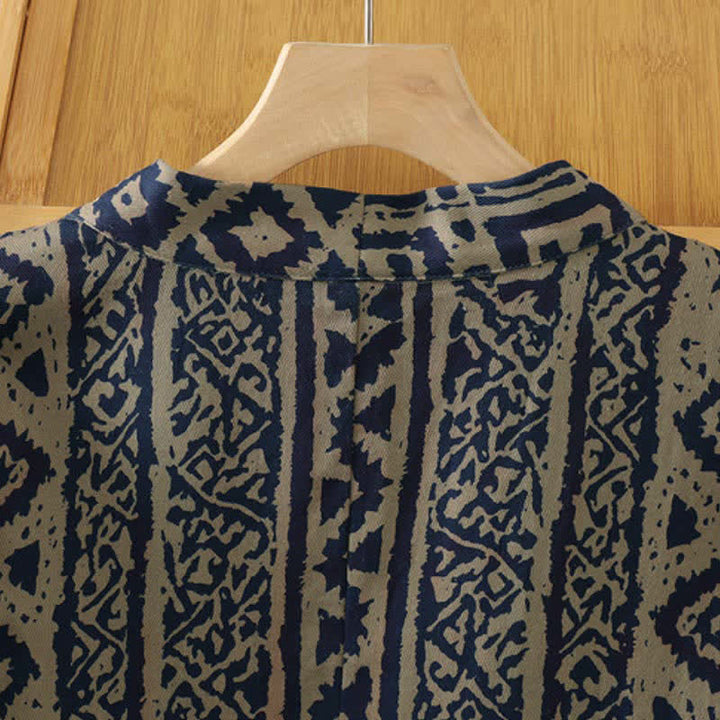 Buddha Stones Spring Casual Vintage Open Front Geometric Women's Kimono With Pocket - image 4