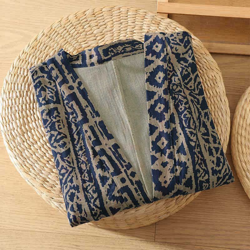 Buddha Stones Spring Casual Vintage Open Front Geometric Women's Kimono With Pocket - image 2