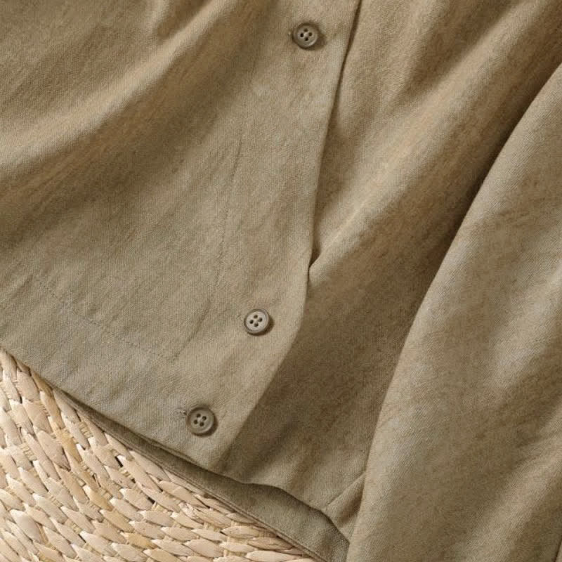 Buddha Stones Fall Casual Tang Style Mandarin Collar Buttons Solid Women's Long Sleeve Shirts - image 13