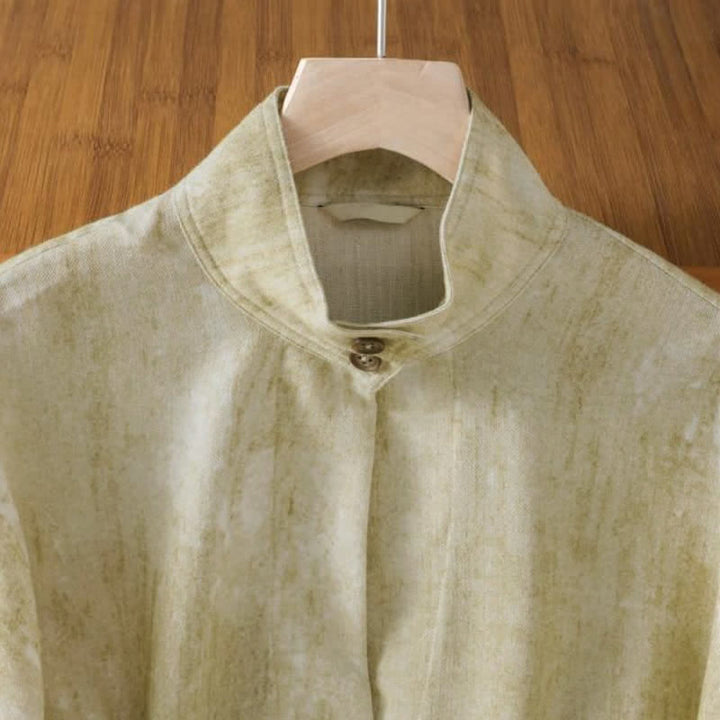Buddha Stones Fall Casual Tang Style Mandarin Collar Buttons Solid Women's Long Sleeve Shirts - image 2