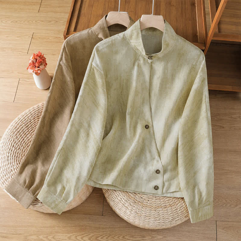 Buddha Stones Fall Casual Tang Style Mandarin Collar Buttons Solid Women's Long Sleeve Shirts - image 15