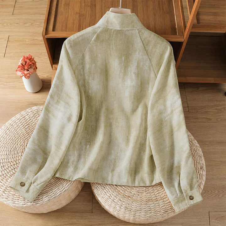 Buddha Stones Fall Casual Tang Style Mandarin Collar Buttons Solid Women's Long Sleeve Shirts - image 1