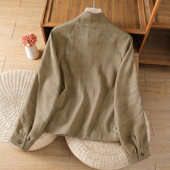 Buddha Stones Fall Casual Tang Style Mandarin Collar Buttons Solid Women's Long Sleeve Shirts - image 9