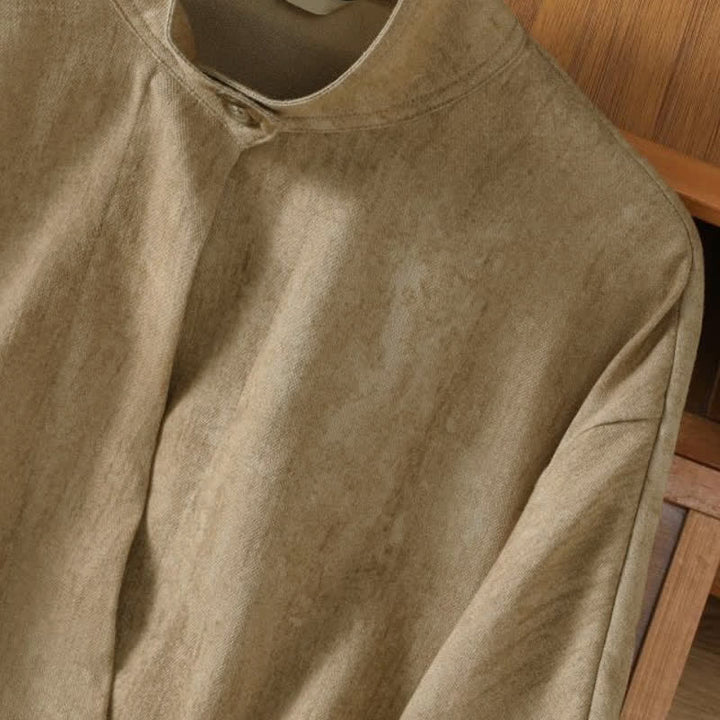 Buddha Stones Fall Casual Tang Style Mandarin Collar Buttons Solid Women's Long Sleeve Shirts - image 12