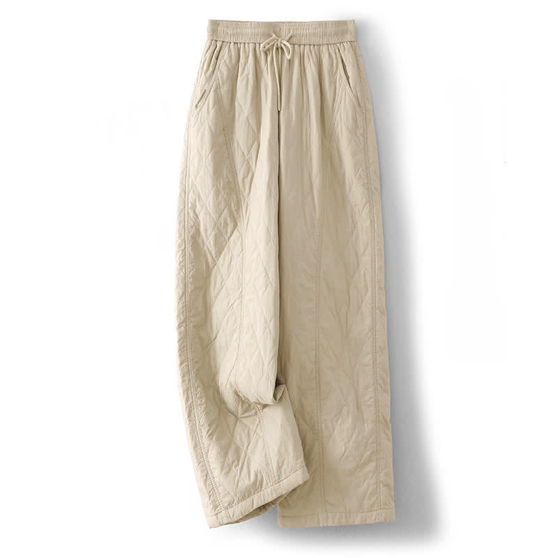 Buddha Stones Winter Minimalist Plain Drawstring Solid Ankle Pants Women's Straight Leg Pants With Pockets - Beige - US8-10, UK/AU12-14, EU40-42 (2XL) - image 12