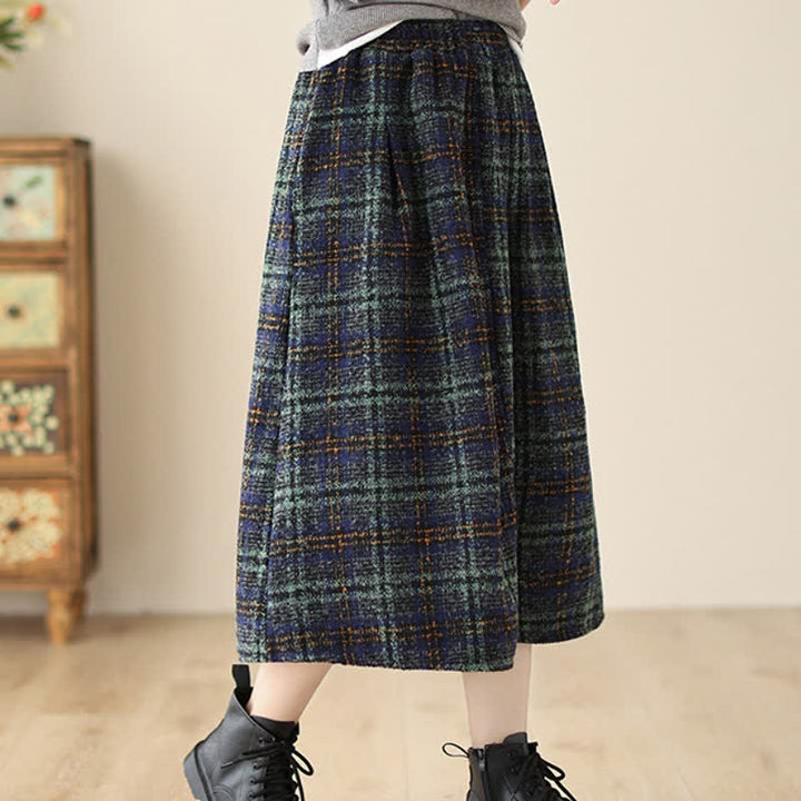 Buddha Stones Fall Winter Minimalist Classic Pleated Plaid Women's Skirt With Pockets - image 13