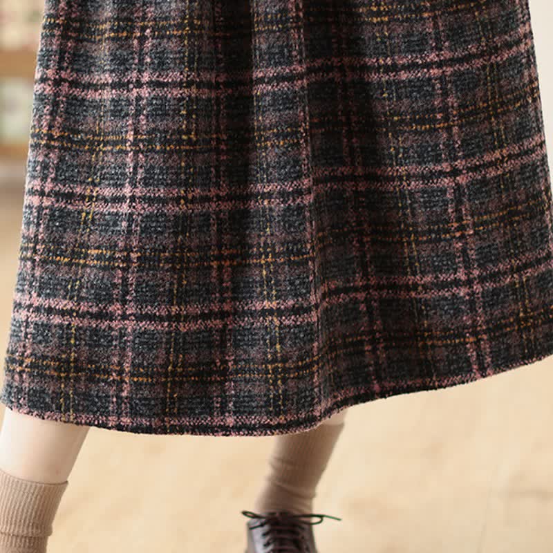 Buddha Stones Fall Winter Minimalist Classic Pleated Plaid Women's Skirt With Pockets - image 8