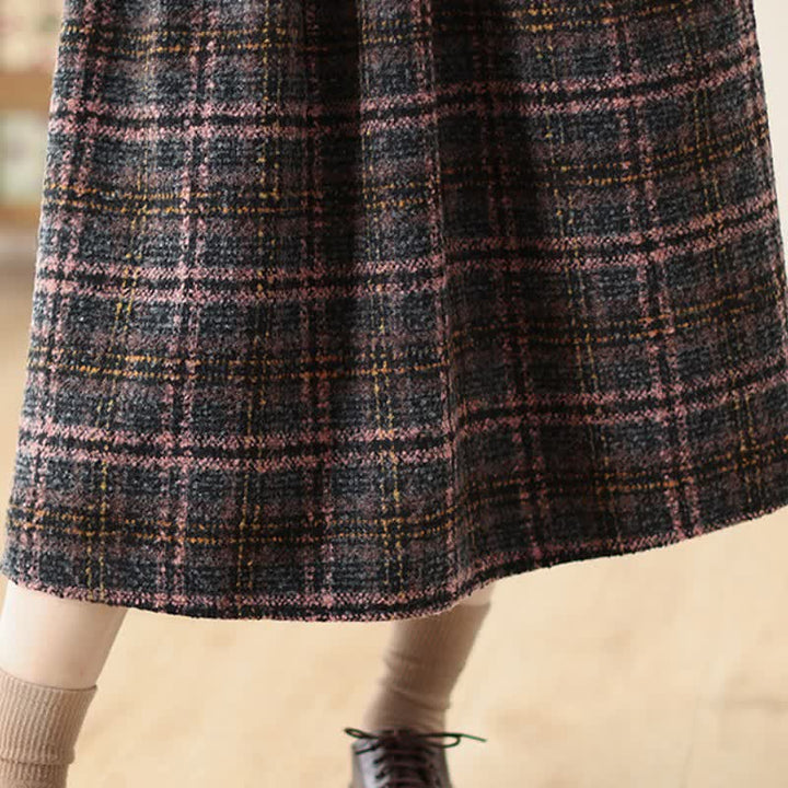 Buddha Stones Fall Winter Minimalist Classic Pleated Plaid Women's Skirt With Pockets - image 8