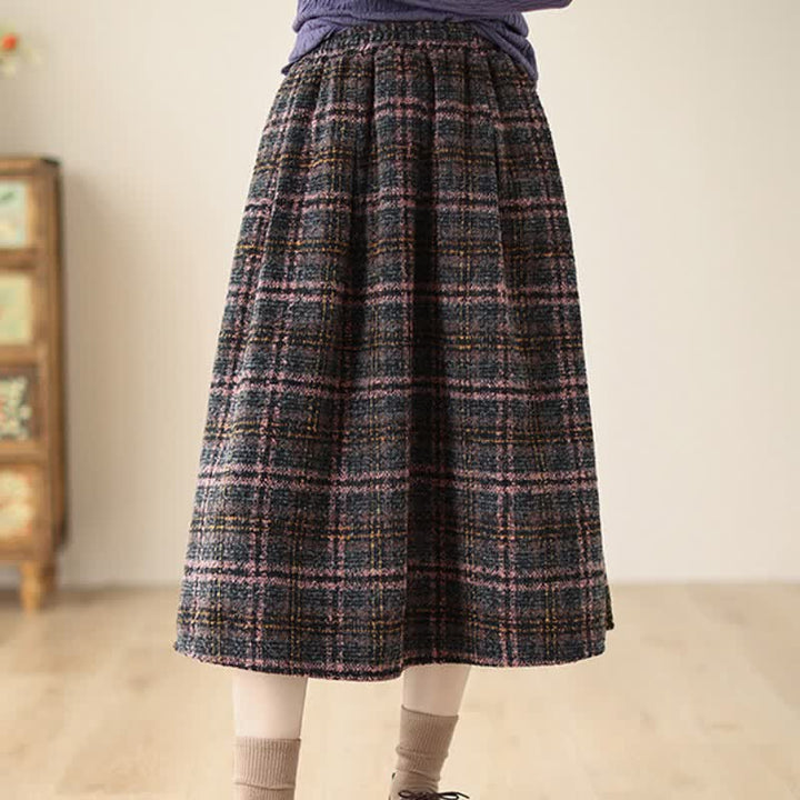Buddha Stones Fall Winter Minimalist Classic Pleated Plaid Women's Skirt With Pockets - image 2