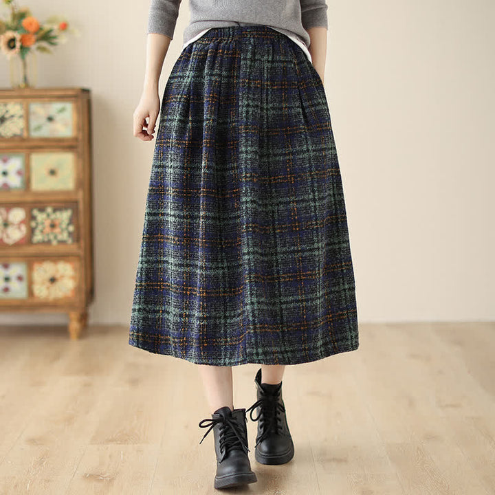 Buddha Stones Fall Winter Minimalist Classic Pleated Plaid Women's Skirt With Pockets - SteelBlue - US8-10, UK/AU12-14, EU40-42 (2XL) - image 10