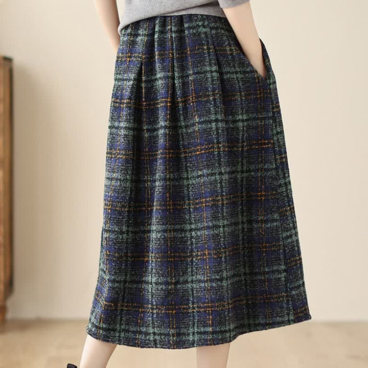 Buddha Stones Fall Winter Minimalist Classic Pleated Plaid Women's Skirt With Pockets - image 14