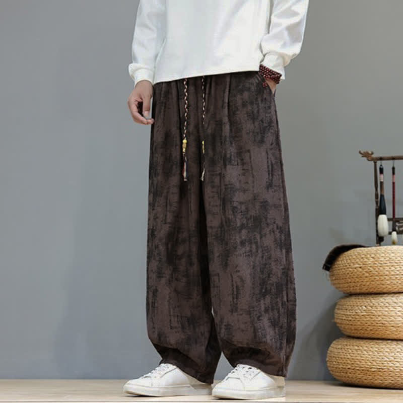 Buddha Stones Spring Fall Casual Vintage Drawstring Abstract Tie-dye Pattern Ankle Pants Corduroy Men's Harem Pants With Pockets - image 1