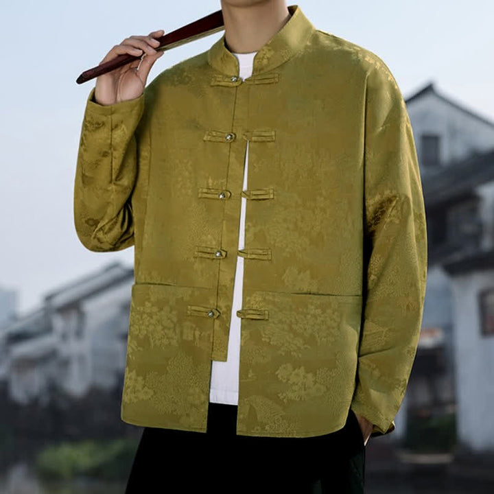 Buddha Stones Spring Fall Casual Tang Style Mandarin Collar Frog Button Landscape Pattern Men's Long Sleeve Shirts With Pockets - image 6