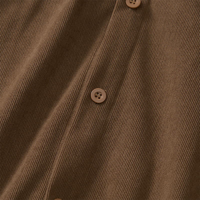 Buddha Stones Spring Casual Simple Solid Corduroy Men's Long Sleeve Shirts With Patch Pockets - image 4