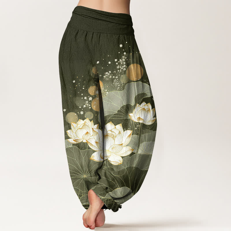 Buddha Stones Cotton Oriental Lotus Leaf Pattern Women's Elastic Waist Harem Pants - image 6