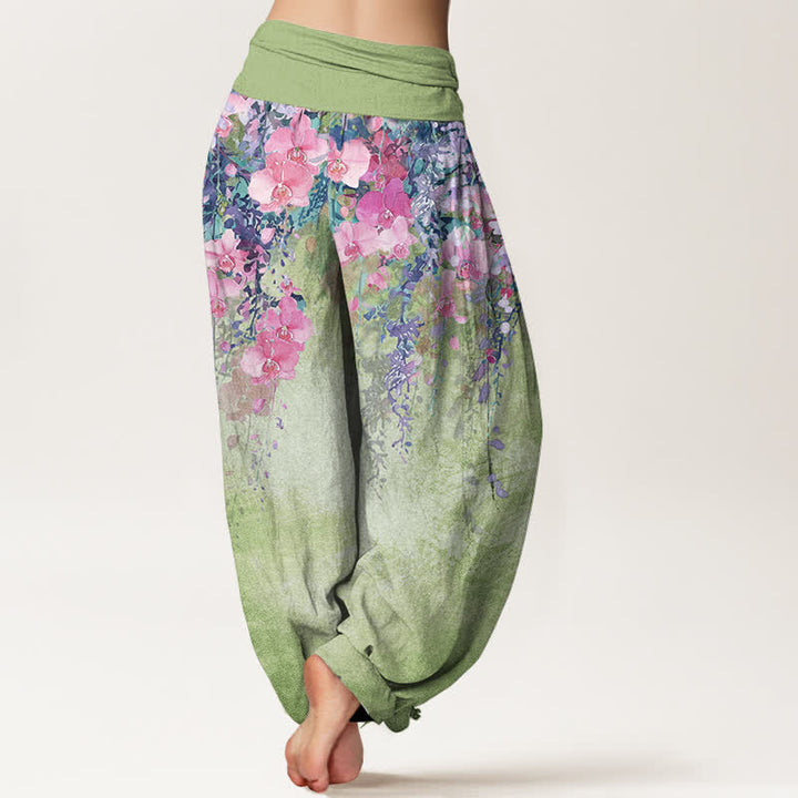 Buddha Stones Cotton Artistic Garden Bloom Pattern Women's Elastic Waist Harem Pants - image 6