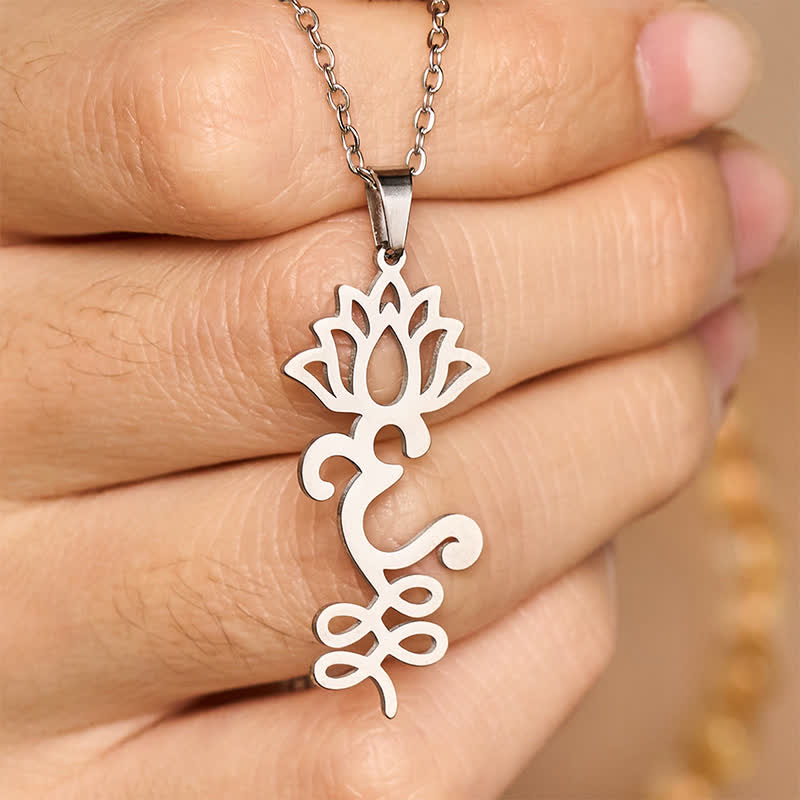Buddha Stones Titanium Steel Openwork Lotus Pendant Protection Necklace - image 4