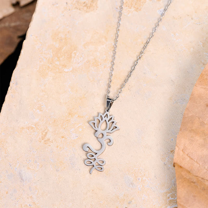 Buddha Stones Titanium Steel Openwork Lotus Pendant Protection Necklace - image 3