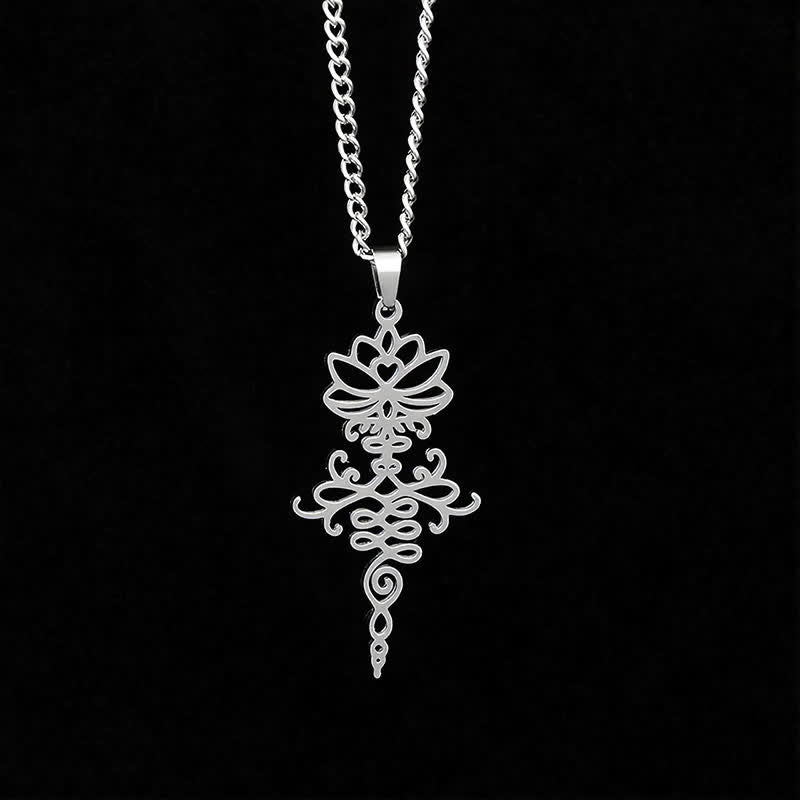 Buddha Stones Modern Titanium Steel Lotus Durability and Enlightenment Necklace - image 2