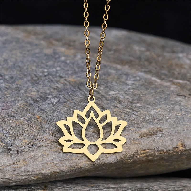 Buddha Stones Titanium Steel Lotus Purity Openwork Pendant Necklace - Gold - image 7