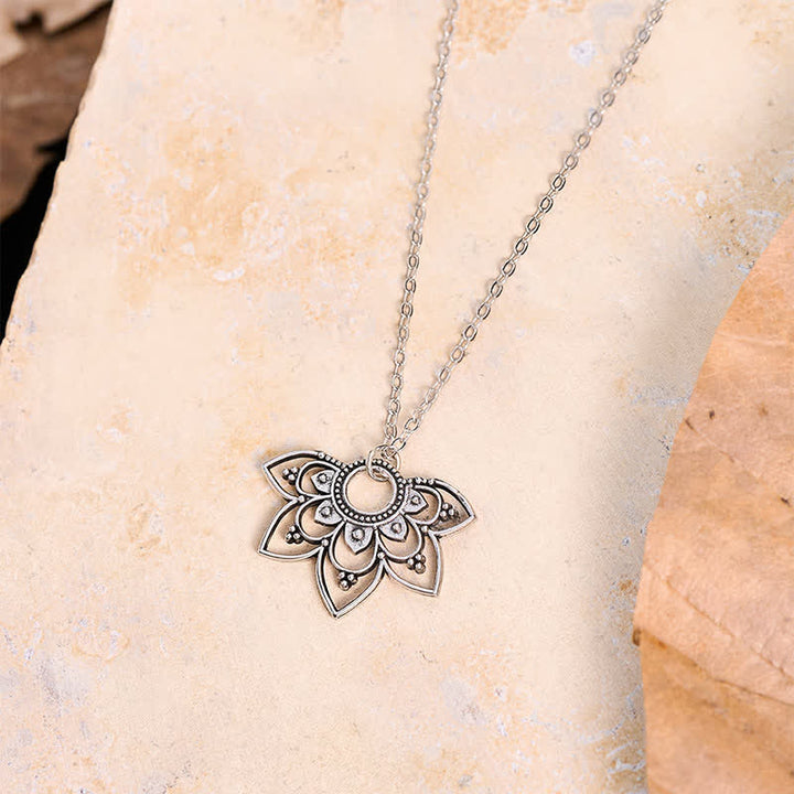 Buddha Stones Mandala Lotus Focus Openwork Layered Petal Pendant Necklace - image 1